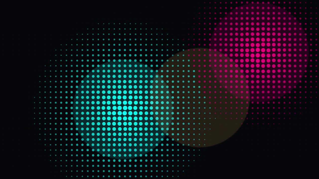 Abstract Motion Graphics with Pulsing Pink and Cyan Halftone Circles