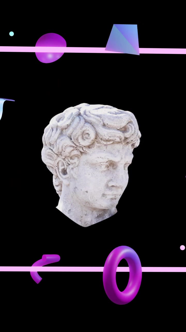 Animazione di forme viola in movimento su scultura su sfondo nero