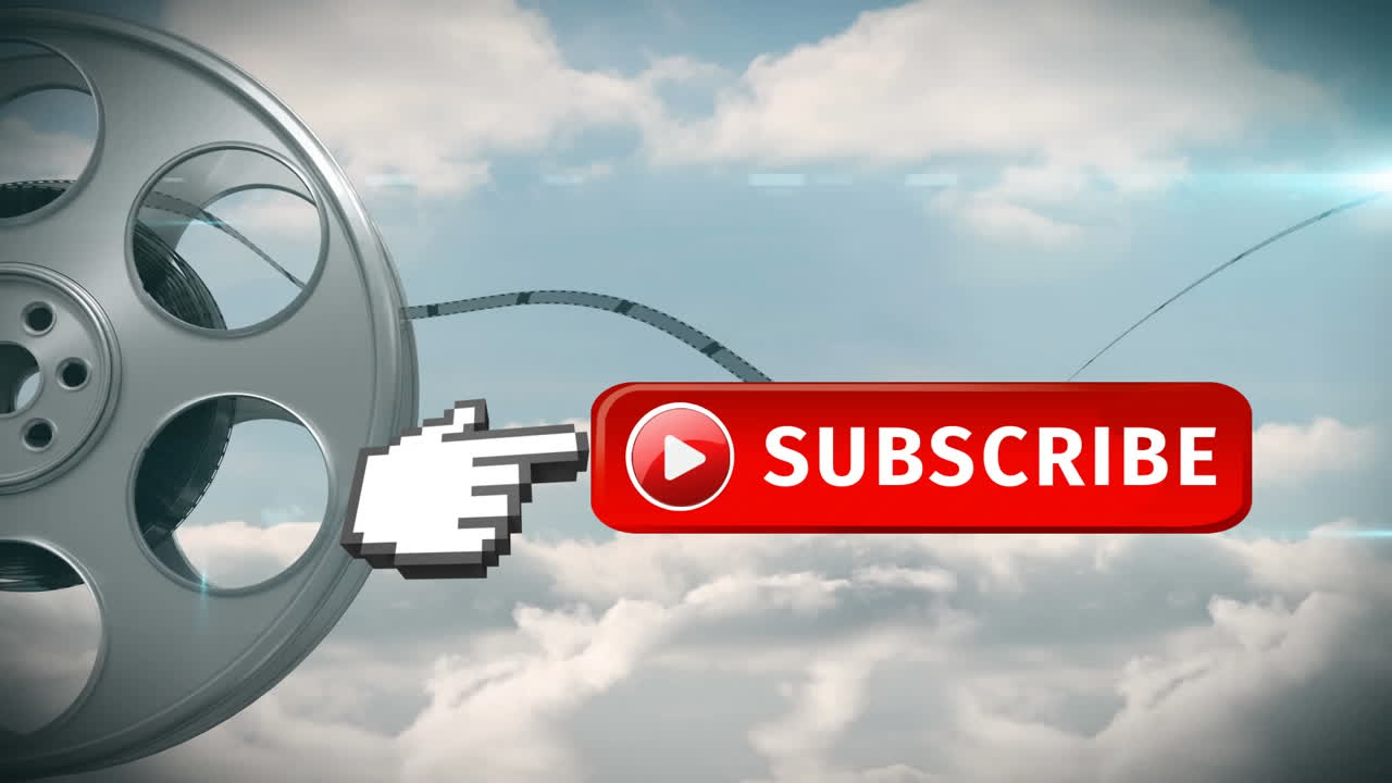 Subscribe button with a pointing hand for social media.