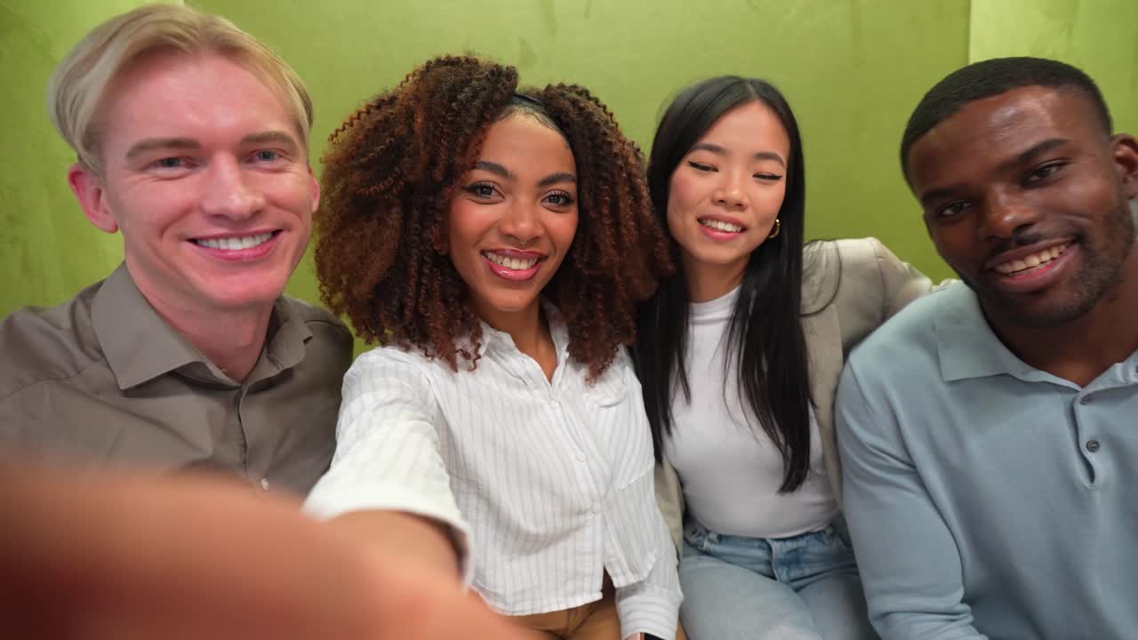 Group selfie of diverse friends