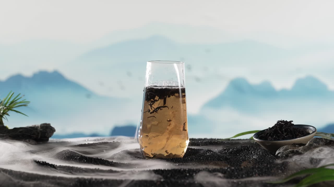 Healthy drink, Tranquil Tea still life film food culture Moment: Aromatic Herbal Infusion Mountain View