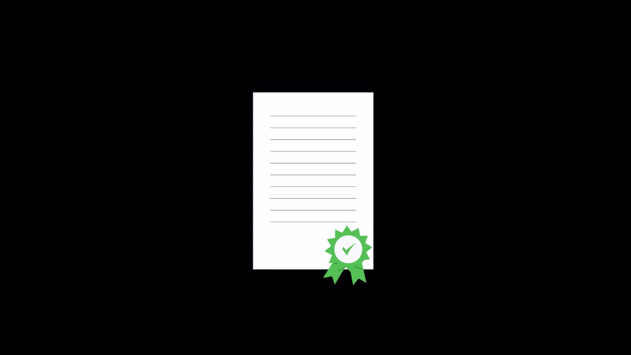 Animated Document with Green Approval Badge and Checkmark