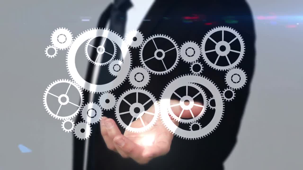 hombre de negocios presentando un holograma