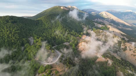 Nature-Mountain-Landscape-and-Clouds-in-Pollino-National-Park,-Calabria,-Italy---Aerial-4k