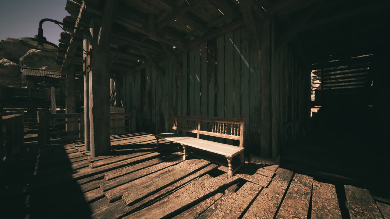 벤치가 있는 시골 목조 집