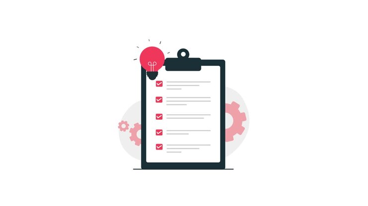 Animated Checklist with Idea Lightbulb and Gears