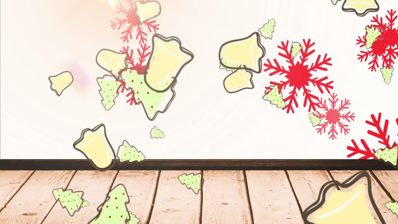 ⁇  바탕 위에 떨어지는 눈, 나무, 종의 애니메이션
