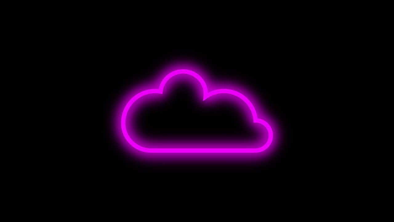 Glowing Neon Pink Cloud Icon Animation on Black Background