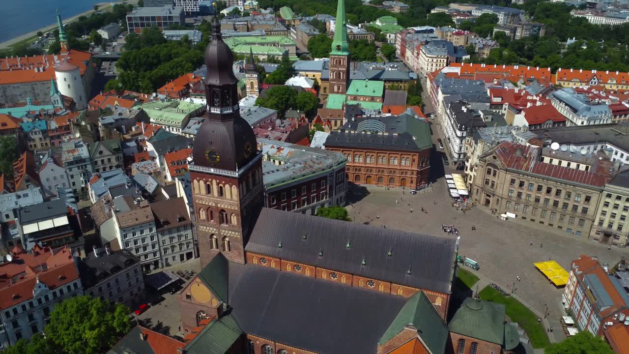 Aerial view overlooking Dome Cathedral and Dome Square in Riga Old Town