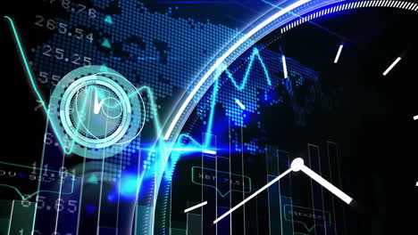 animation of clock and data processing over network of connections