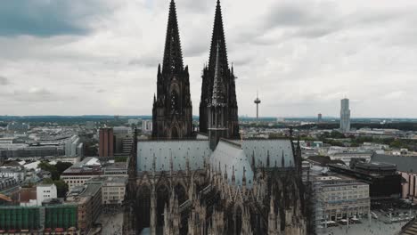 4k drone footage approaching the historical, gothic, cologne cathedral building of cologne, germany