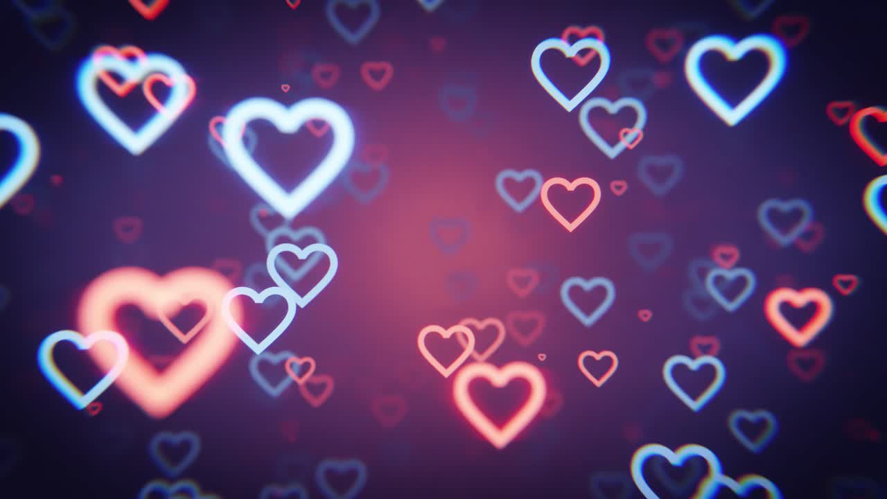 Cuori luminosi animati che fluttuano su uno sfondo sfumato