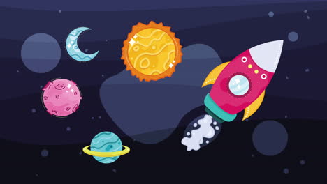 ilustración de cohetes espaciales y planetas