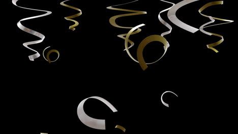 Animation-of-gold-and-silver-streamers-on-black-background