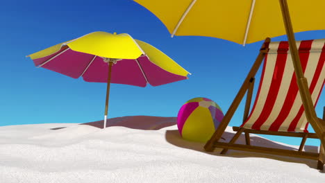 bright summer beach scene with umbrellas and beach gear
