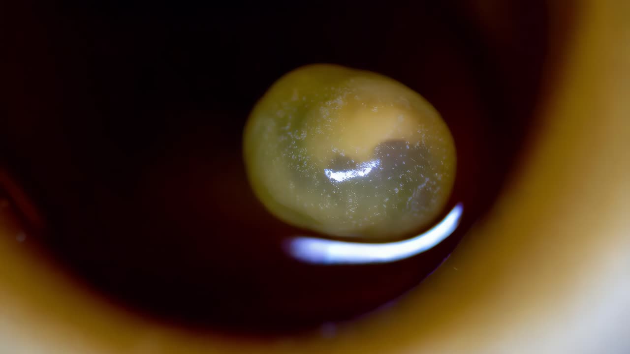 커피에 있는 노란색 물질의 클로즈업