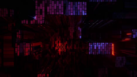 bucle vj: caer a través de un entorno digital con fallas con luz púrpura, rosa y azul que brilla en estructuras de cuadrícula intermitentes