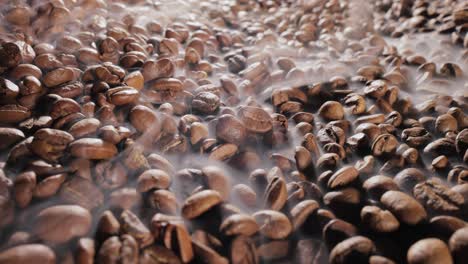 roasted coffee beans with smoke