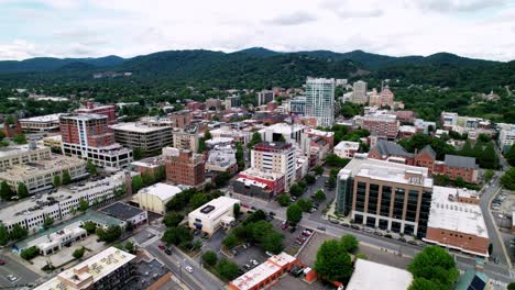 slow aerial push into asheville nc skyline, asheville north carolina