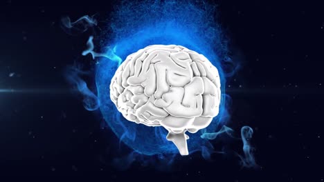 Animation-Eines-3D-menschlichen-Gehirns,-Das-Sich-über-Einem-Leuchtend-Blauen-Globus-Auf-Schwarzem-Hintergrund-Dreht
