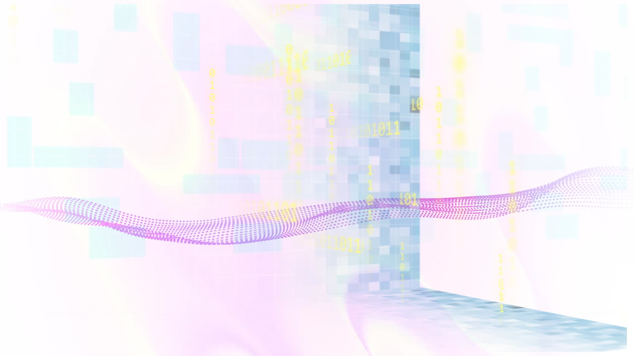 하색과 파란색 바탕에 연결의 메쉬를 통해 디지털 데이터 처리의 애니메이션