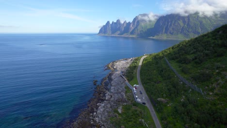 flying over tungneset viewpoint on senja island during summer