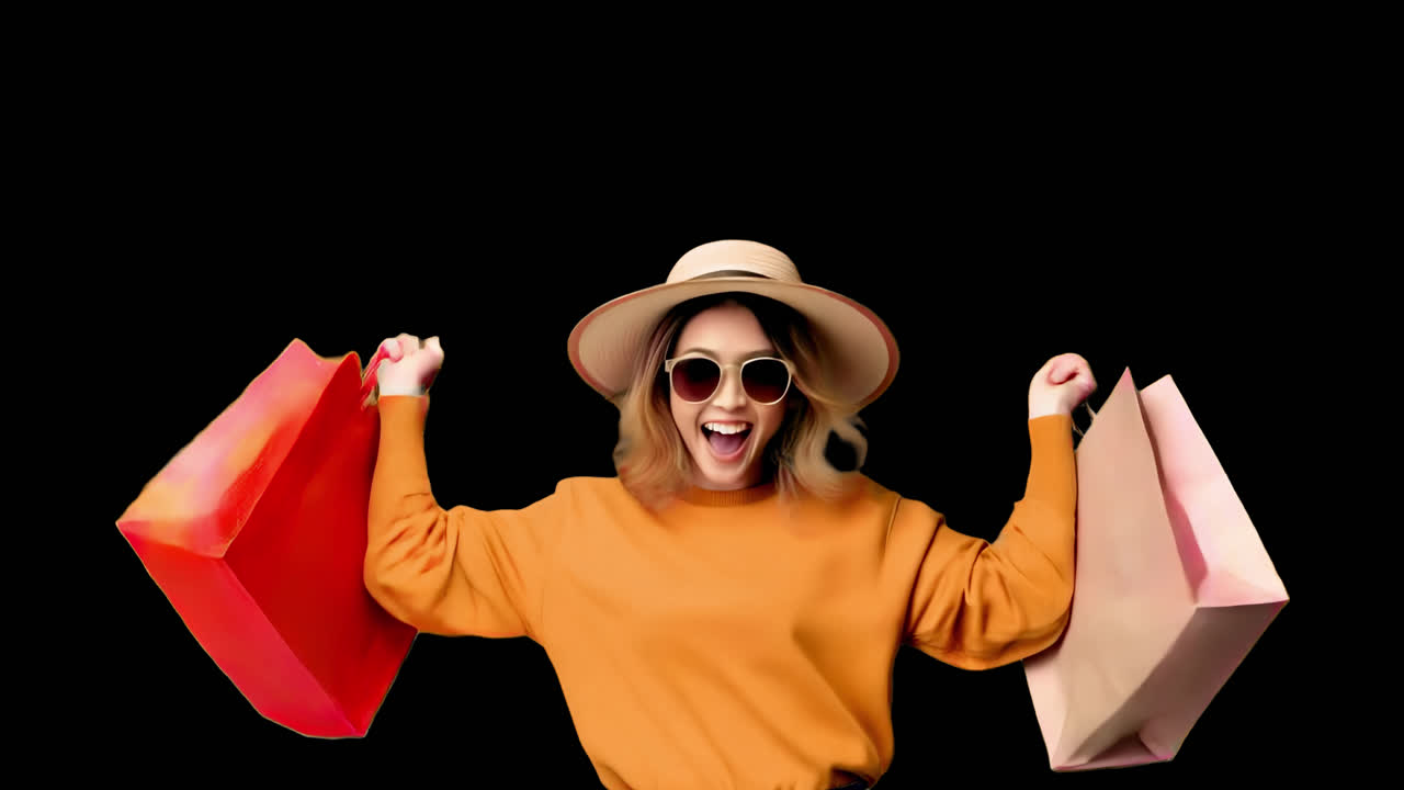 Joyful shopping spree excitement animation isolated asset, transparent 4K video, alpha channel