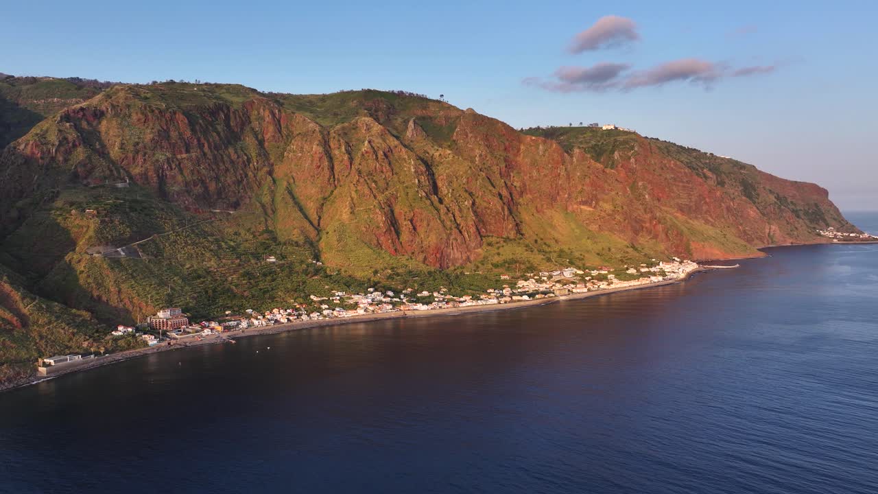 Sunset aerial view of charming traditional fishing village of Paul do Mar