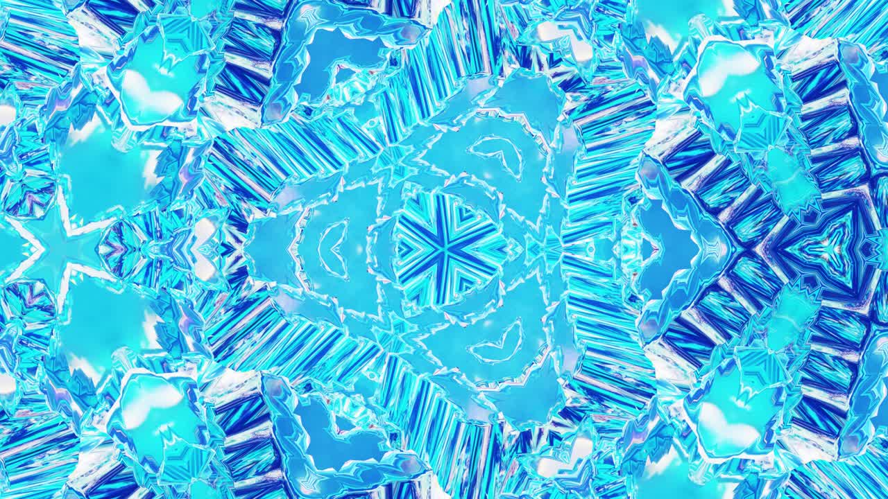 물결과 함께 칼레도스코프와 같은 액체 대칭 파란색 패턴 3d 스타일리시 루프 추상 bg, 아름다운 그라디언트 색으로 화려한 액체 유리의 파란색 구조.