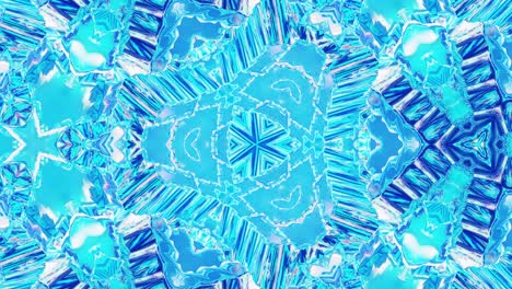 liquid symmetrical blue pattern like kaleidoscope with waves. 3d stylish looped abstract bg, wavy structure of brilliant liquid glass with beautiful gradient colors. 4k