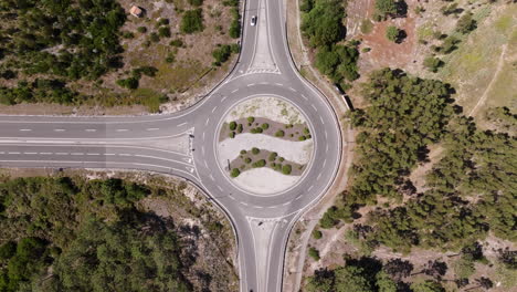 aerial view of a winding country road roundabout