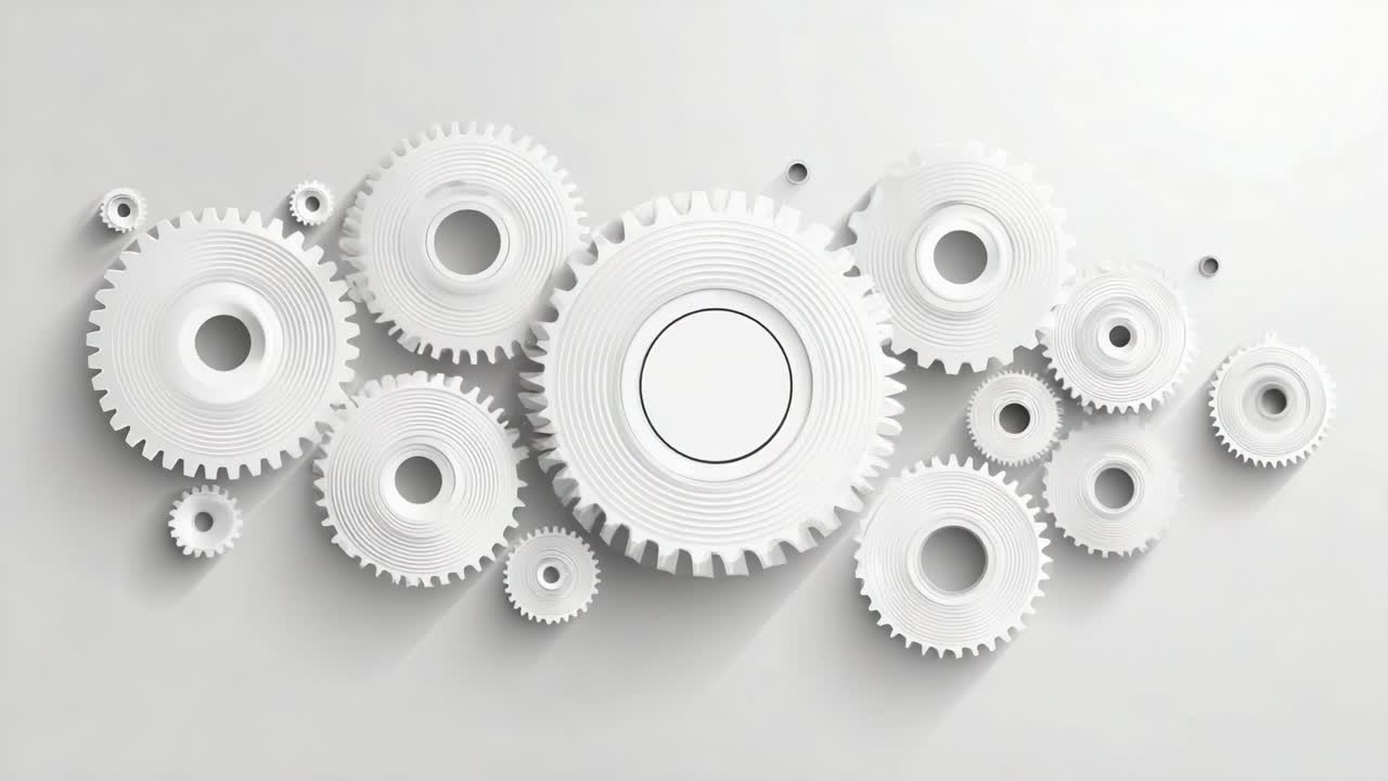 A Visually Striking Arrangement of White Gears on a Smooth Surface, Showcasing Their Intricate Design and Mechanical Precision in Modern Art Style