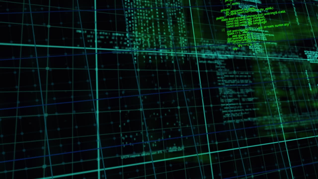 Animation of statistical data processing over grid network against black background