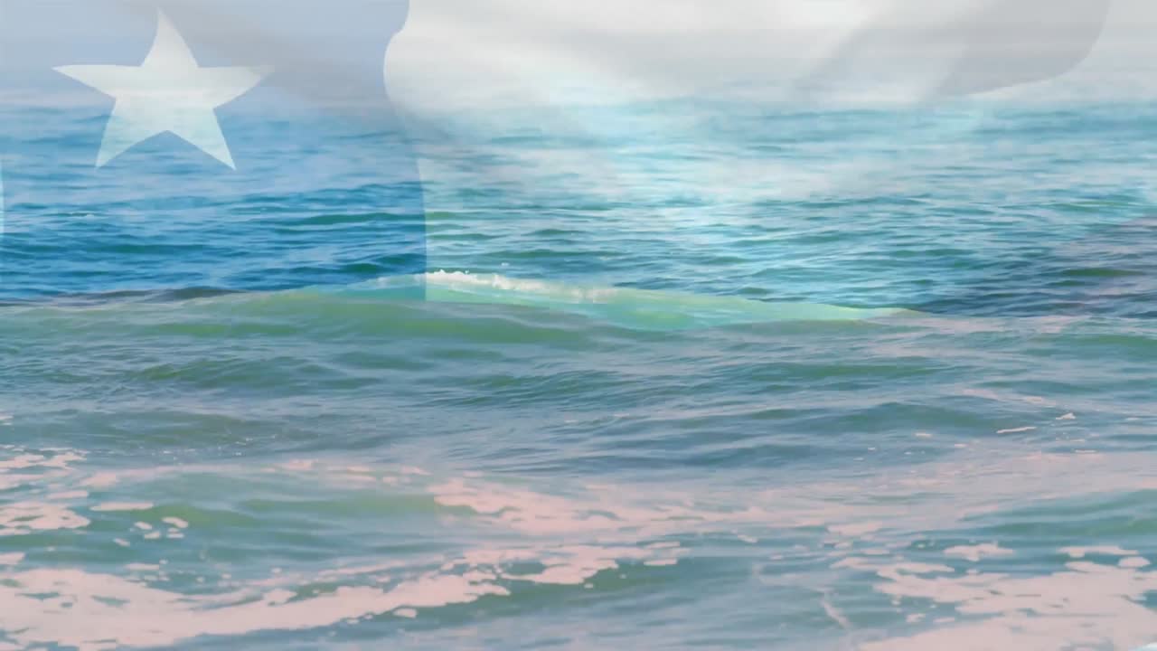 animación de la bandera de chile soplando sobre las olas en el mar