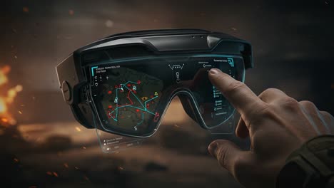advanced augmented reality goggles displaying tactical map with user interaction in a battlefield simulation environment