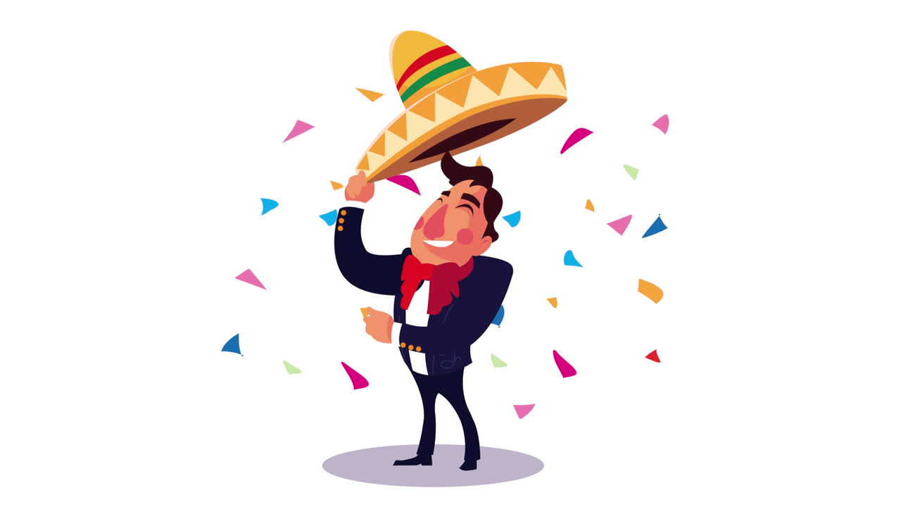 mariachi messicano che canta con un personaggio di confetti