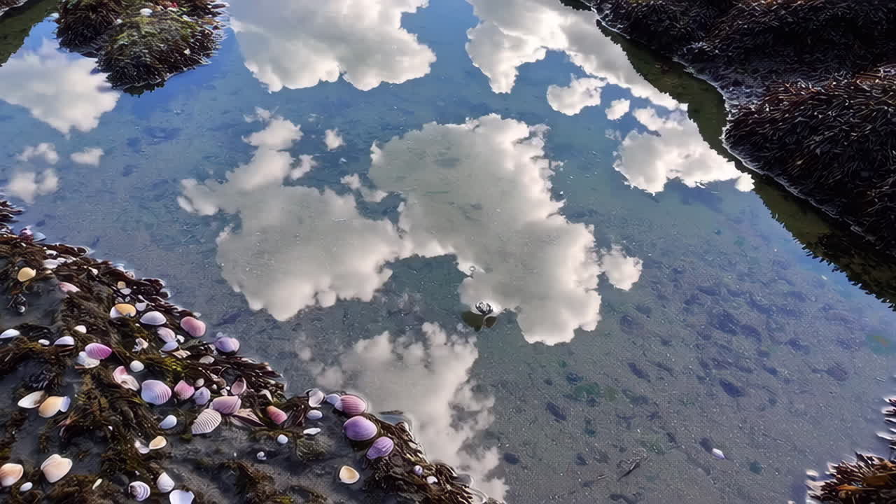 Cloud Reflections in a Tide Pool with Shells