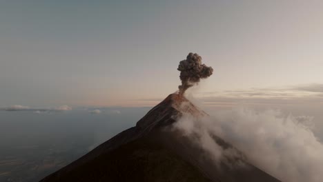 fuego volcano eruption during dusk in guatemala