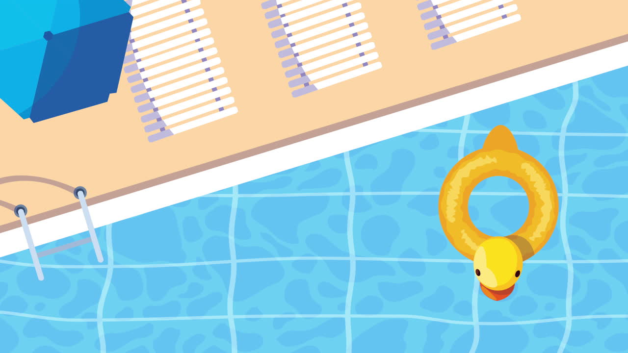 의자 와 오리 플로트 와 함께 수영장 에서 여름 시즌