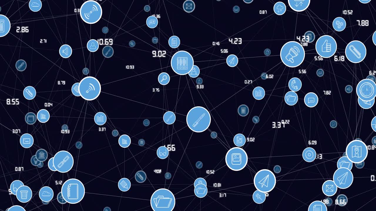 Animation of network of connections with digital icons