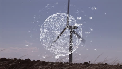 Animation-of-globe-and-data-processing-over-wind-turbine