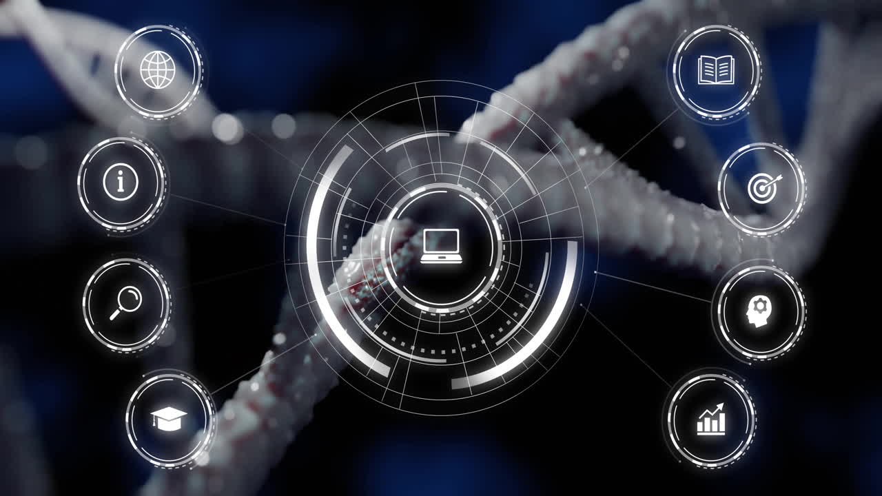 미디어 아이콘을 dna 스트랜드 위에 애니메이션