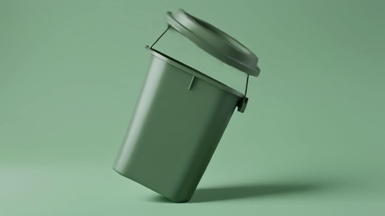 Animazione di apertura e chiusura del coperchio di una pattumiera verde