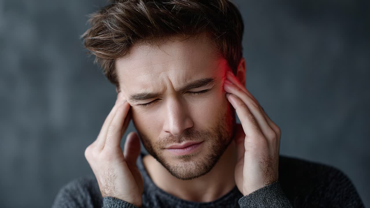 A Man's Struggle with Discomfort: Capturing the Essence of Pain and Stress Through Emotionally Charged Expressions and Engaging Facial Gestures