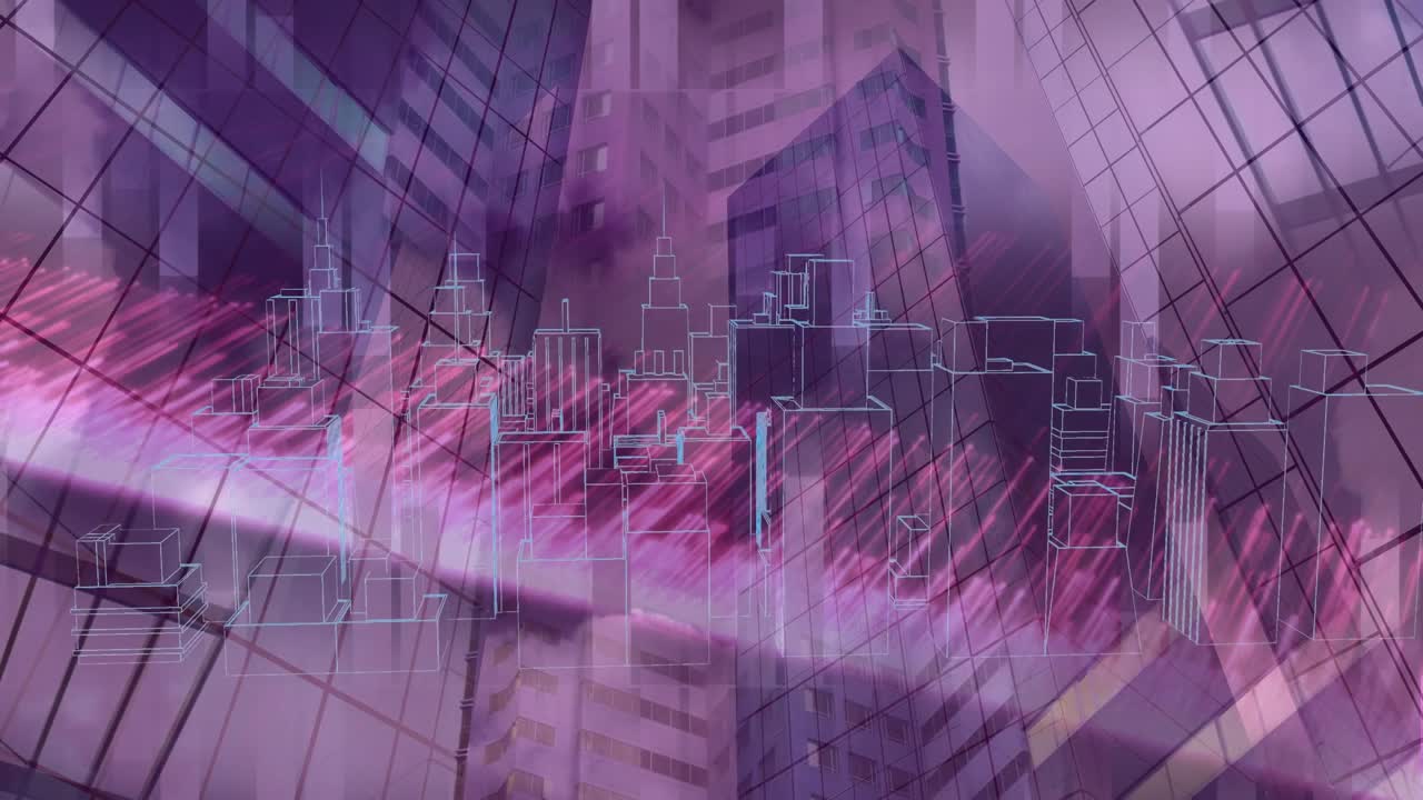 Animação de modelo 3D de cidade sobre paisagem urbana