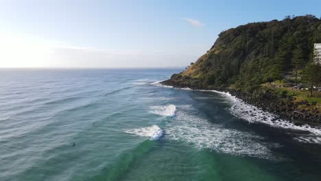 Burleigh-Heads-Beach-With-Ocean-Waves-In-Summer---Burleigh-Heads-National-Park---Gold-Coast,-QLD,-Australia