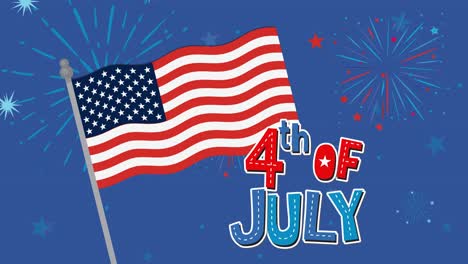 american flag waves against a backdrop of colorful fireworks, celebrating independence day with vibrant, festive visuals