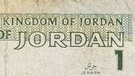 macro pan over a jordanian banknote revealing “the hashemite kingdom” and “central bank of jordan” text