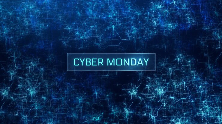 Concetto di Cyber Monday su sfondo di reti informatiche scure