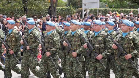 colombian soldiers with light blue berets. military parade. independence day, july 20th.